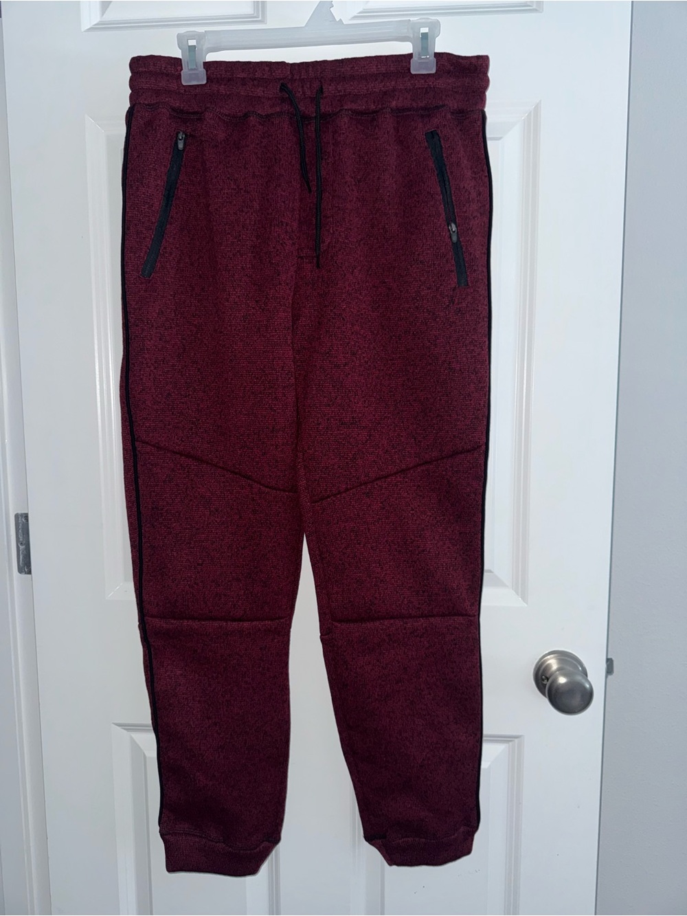 Carbon Men's Maroon Knit Jogger Sweatpants with Zip Pockets